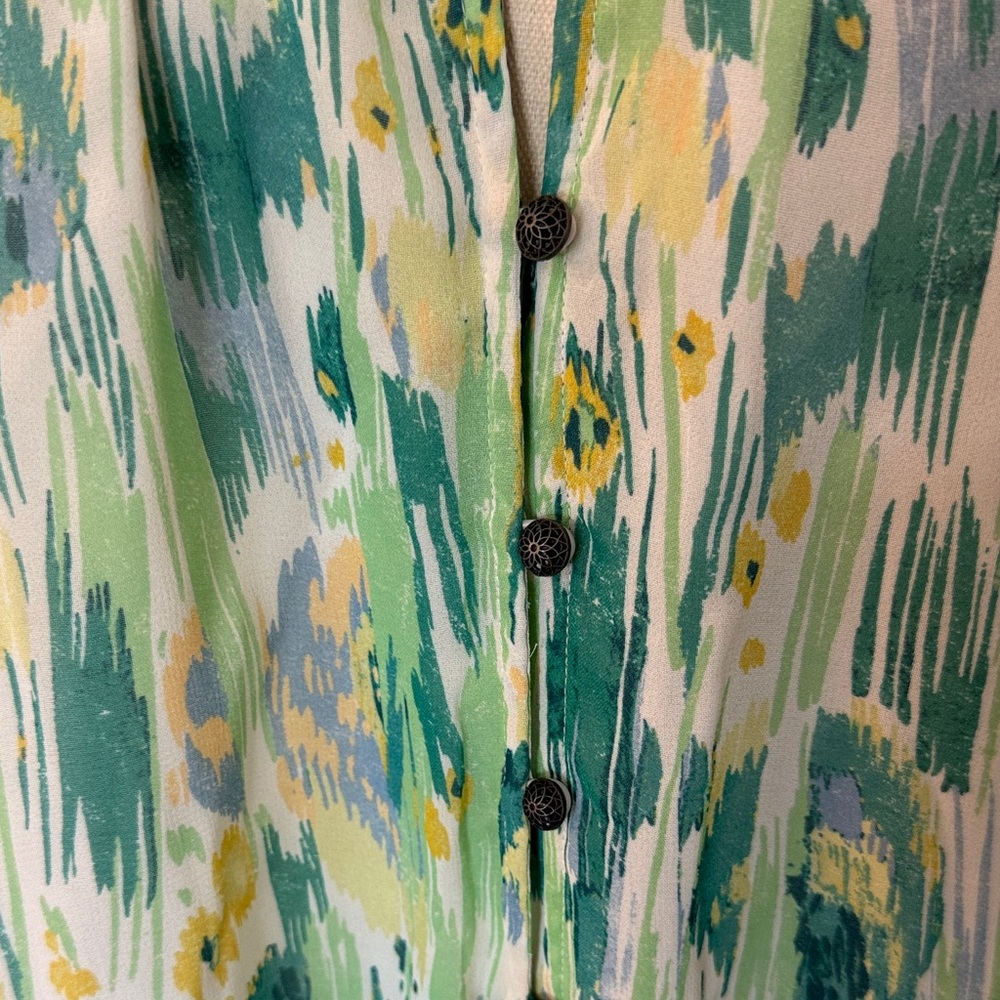 Pilcro Tavi Lightweight Button Front Blouse Green & Yellow size XL - Picture 6 of 16